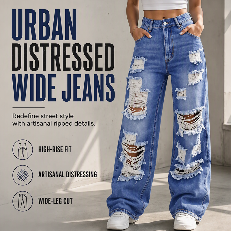 ✨ Effortless Everyday Style FREE SHIPPING | Women's Distressed High-Rise Wide-Leg Jeans-2