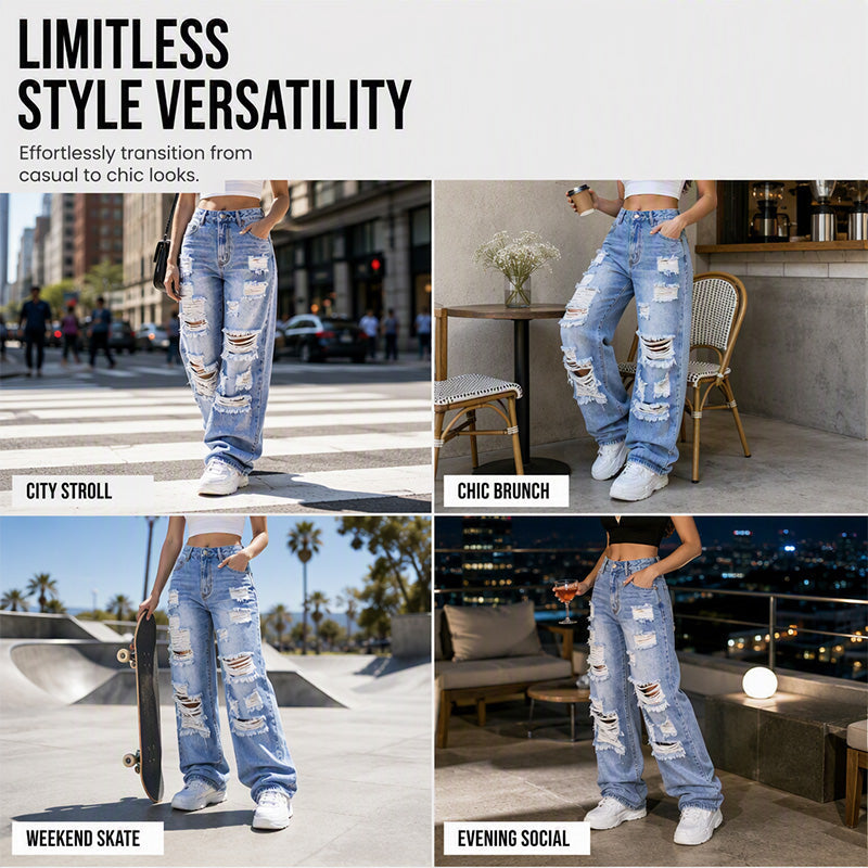 ✨ Effortless Everyday Style FREE SHIPPING | Women's Distressed High-Rise Wide-Leg Jeans-4