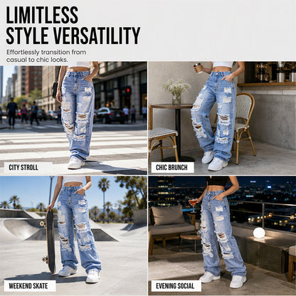 ✨ Effortless Everyday Style FREE SHIPPING | Women's Distressed High-Rise Wide-Leg Jeans-4