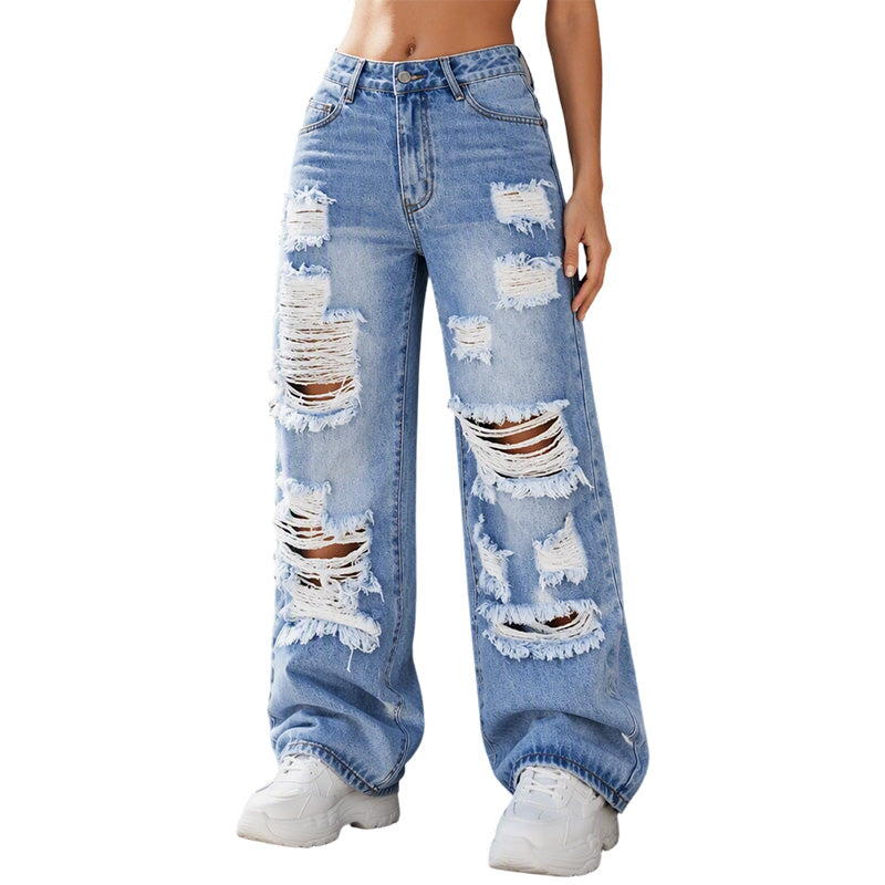 ✨ Effortless Everyday Style FREE SHIPPING | Women's Distressed High-Rise Wide-Leg Jeans-8