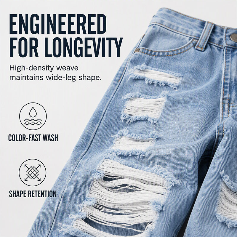 ✨ Effortless Everyday Style FREE SHIPPING | Women's Distressed High-Rise Wide-Leg Jeans-6