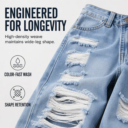 ✨ Effortless Everyday Style FREE SHIPPING | Women's Distressed High-Rise Wide-Leg Jeans-6
