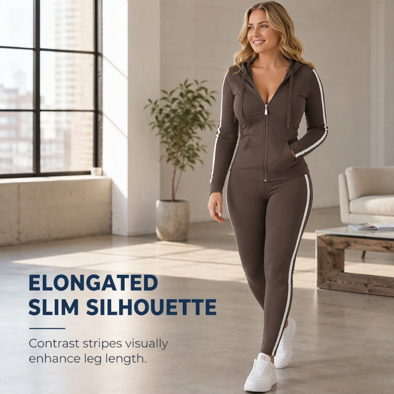 Women's Striped Zip-Up Hoodie & Pants Set-2