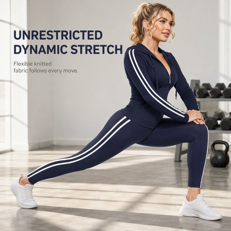 Women's Striped Zip-Up Hoodie & Pants Set-1