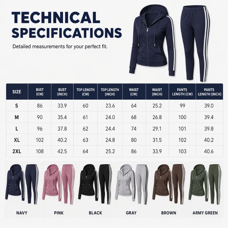 Women's Striped Zip-Up Hoodie & Pants Set-7