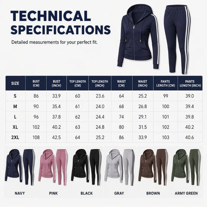 Women's Striped Zip-Up Hoodie & Pants Set-7