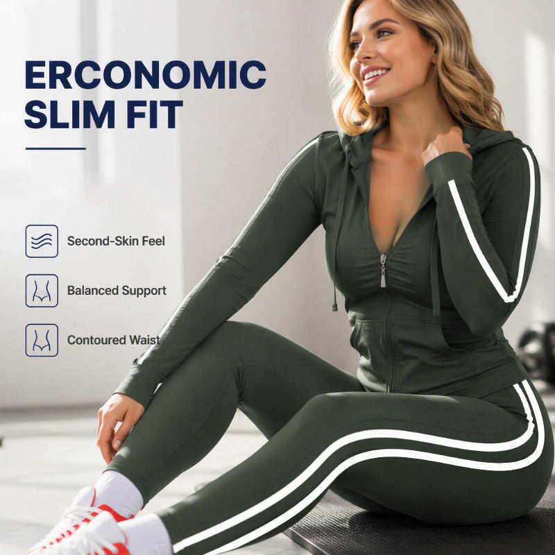 Women's Striped Zip-Up Hoodie & Pants Set-4