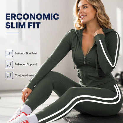 Women's Striped Zip-Up Hoodie & Pants Set-4