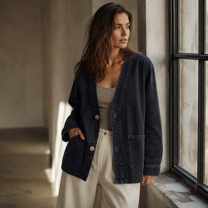 🖤Black Friday Sale:50% OFF🖤 ✨Women's Casual V-Neck Denim Cardigan A