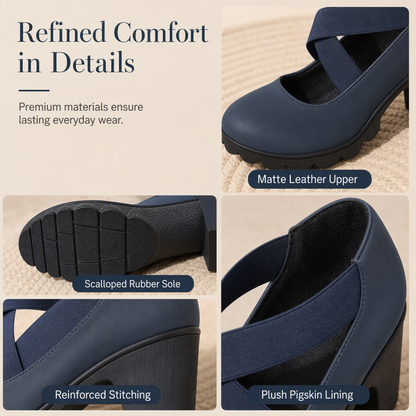 🎉🎁🔥Women's Round Toe Crisscross Strap Mary Jane Shoes – Chunky Heel Platform Cutout High Heels
