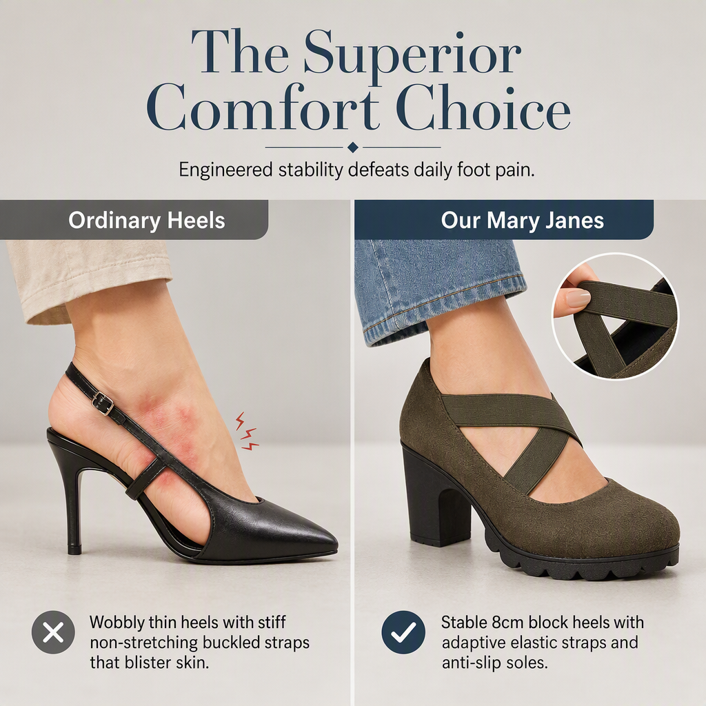 🎉🎁🔥Women's Round Toe Crisscross Strap Mary Jane Shoes – Chunky Heel Platform Cutout High Heels