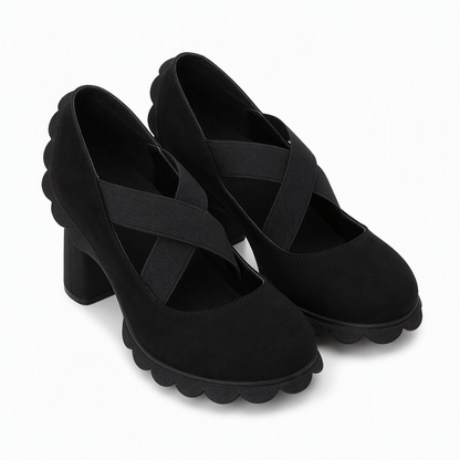 🎉🎁🔥Women's Round Toe Crisscross Strap Mary Jane Shoes – Chunky Heel Platform Cutout High Heels