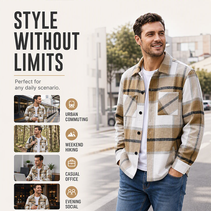 Men's Casual Flannel Plaid Shirt Jacket