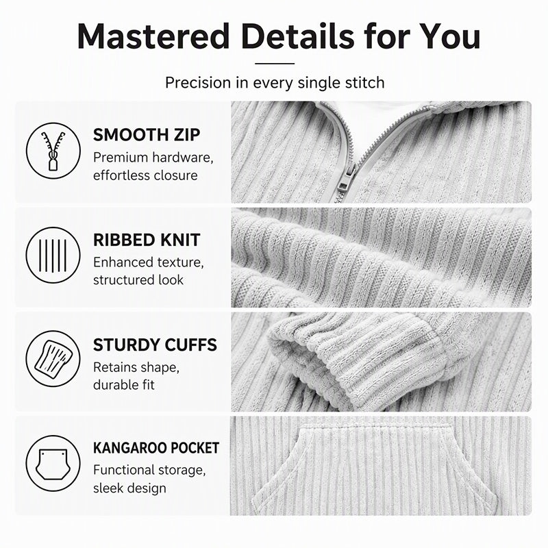 🧶 Men's Half-Zip Corduroy Hoodie | Casual Retro Texture – Easy Layer for Daily Wear ✨