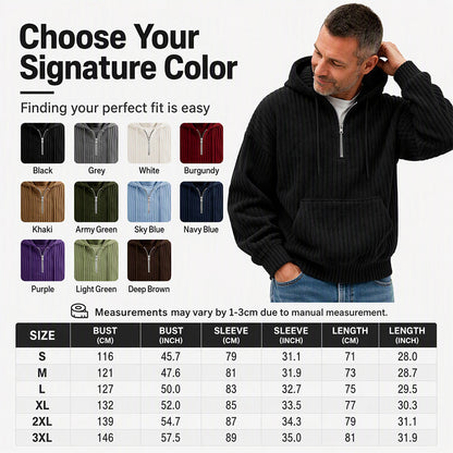 🧶 Men's Half-Zip Corduroy Hoodie | Casual Retro Texture – Easy Layer for Daily Wear ✨