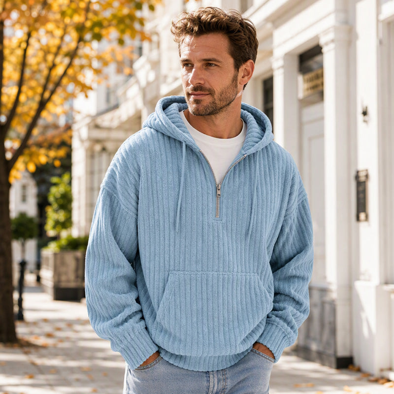 🧶 Men's Half-Zip Corduroy Hoodie | Casual Retro Texture – Easy Layer for Daily Wear ✨