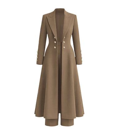 💖Women's Elegant Autumn 2 Piece Outfit Set with Retro Long Sleeve Coat and Simple Trousers