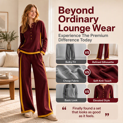 👖 Women's Colorblock Long Sleeve Top & Wide-Leg Pants Set