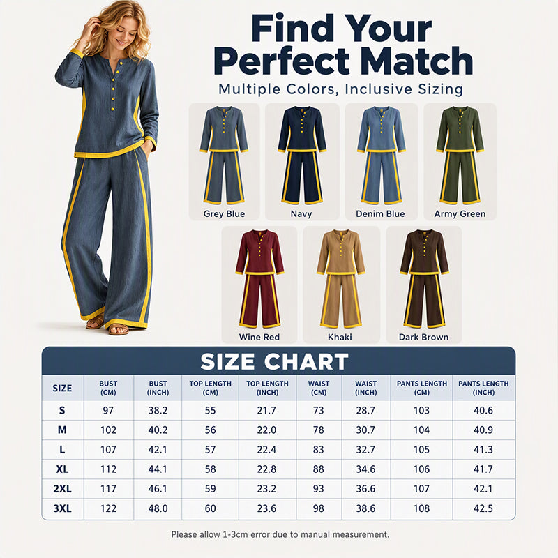 👖 Women's Colorblock Long Sleeve Top & Wide-Leg Pants Set