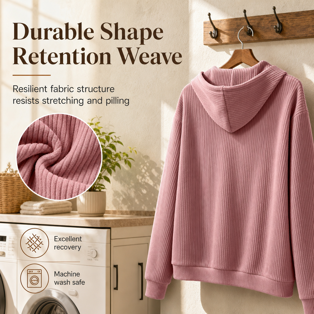 Vintage Casual Long Sleeve Corduroy Striped Hoodie Sweatshirt