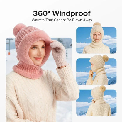 Women's Winter One-Piece Knitted Beanie Scarf Mask